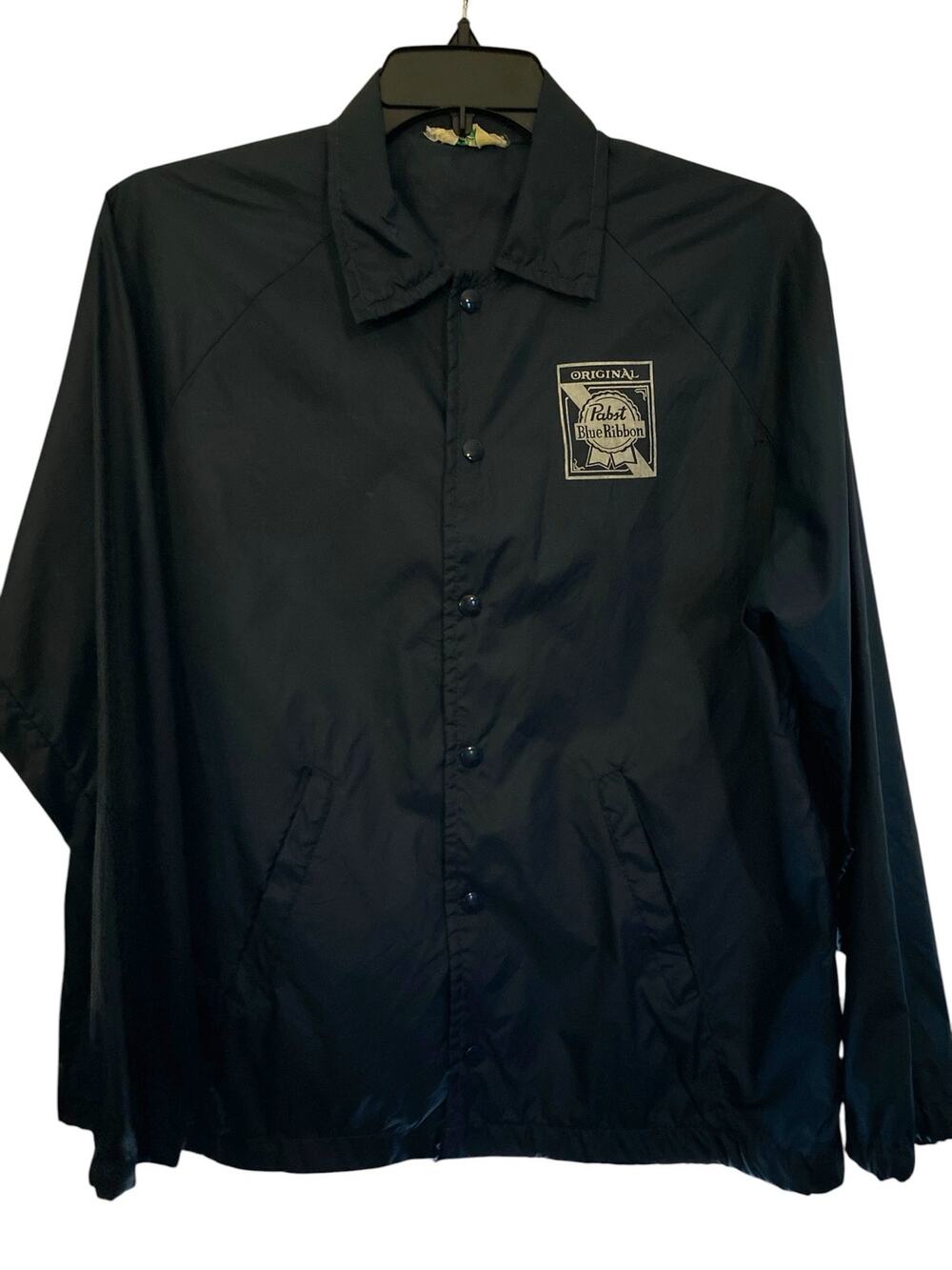 Vintage 70s Pabst Blue Ribbon Nylon Coach Jacket Navy Blue Windbreaker Men's L